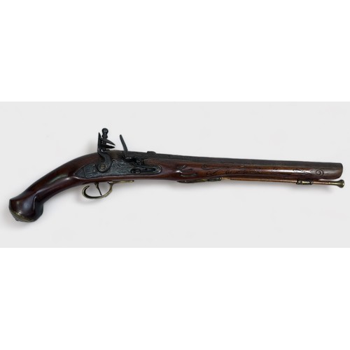 434 - An 18th century 'style' flintlock sea-service pistol, with 13-inch steel barrel with part-cast decor... 