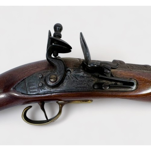 434 - An 18th century 'style' flintlock sea-service pistol, with 13-inch steel barrel with part-cast decor... 