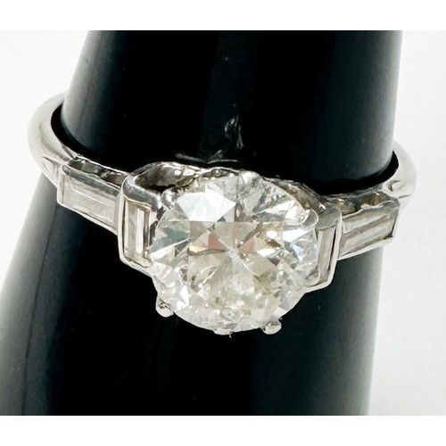 293 - A Platinum and Solitaire Diamond Ring, older style Round Brilliant Cut diamond, estimated weight 1.5... 