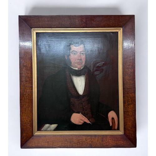 491 - 19th Century School. A half-length seated portrait of a man, with white shirt, black scarf, waistcoa... 