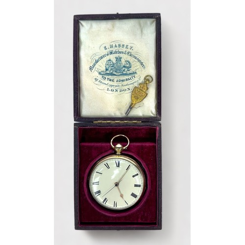 152 - A mid-19th century/Victorian 18ct gold open-face pocket watch, the white enamel dial with Roman nume... 