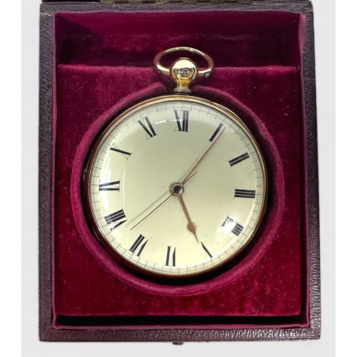 152 - A mid-19th century/Victorian 18ct gold open-face pocket watch, the white enamel dial with Roman nume... 