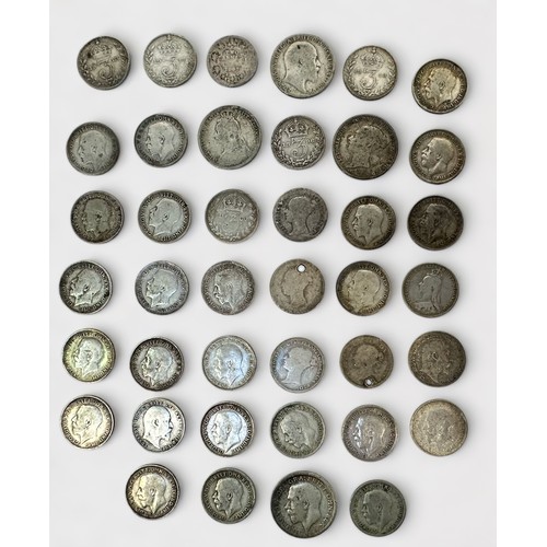 336 - Thirty-two pre-1919 silver Sixpences and other GB silver coins, 47.39g together with six post-1918 s... 