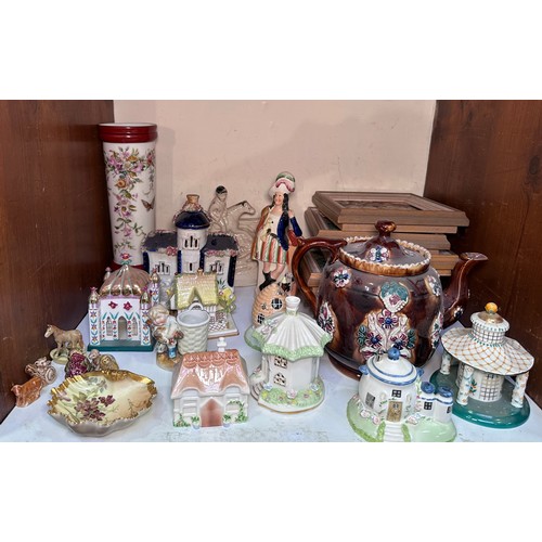 54 - Various ceramics including a bargeware pottery teapot, various Coalport porcelain houses and buildin... 