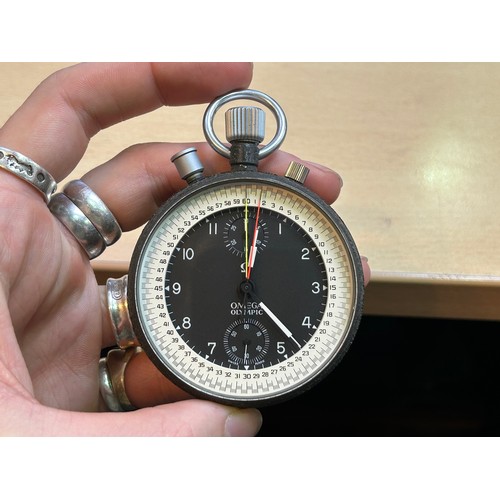 129 - A rare Omega Olympic pocket watch with stopwatch function, C.1960’s, the black dial with Arabic nume... 