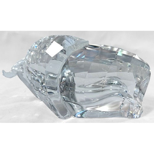 2 - A boxed Swarovski Crystal figure of a bison / buffalo, made of clear cut-glass with faceted head and... 