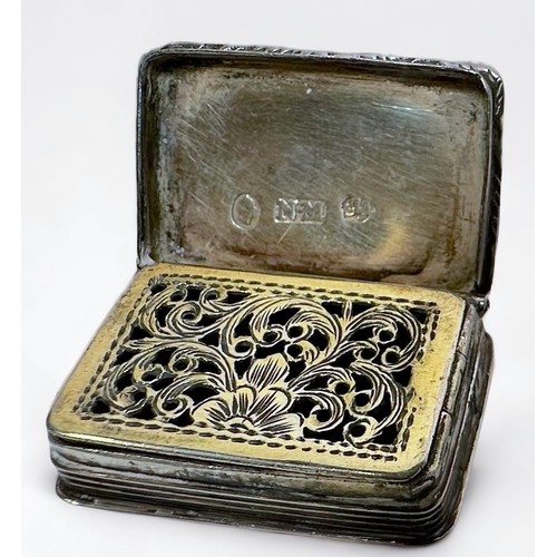 86 - An early Victorian silver vinaigrette by Nathaniel Mills, engine-turned top and base, applied floral... 