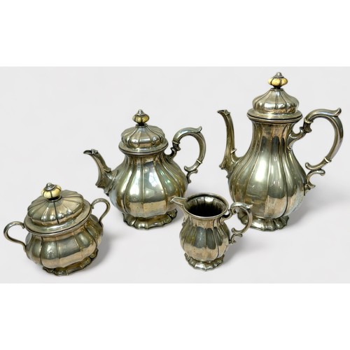 88 - A continental .800 grade silver four-piece tea and coffee set, comprising teapot, coffee pot, lidded... 