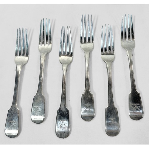 95 - Two part-sets of three Georgian silver forks, one set by William Bateman I, the other set by William... 