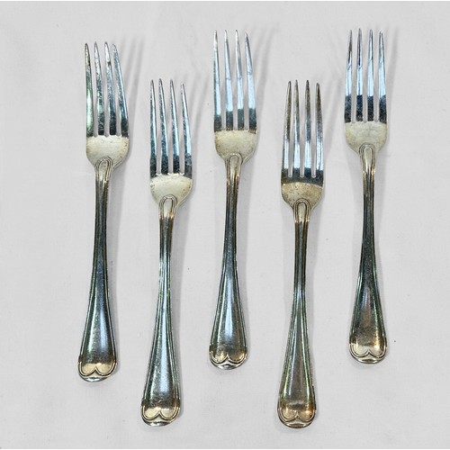97 - A set of five Victorian silver forks by Chawner & Co. With crests to underside of handles, hallmarke... 