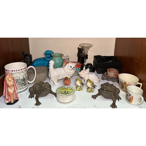 24 - Mixed ceramics and sundry items including Beswick animals, two Edward VIII royal commemorative cups,... 
