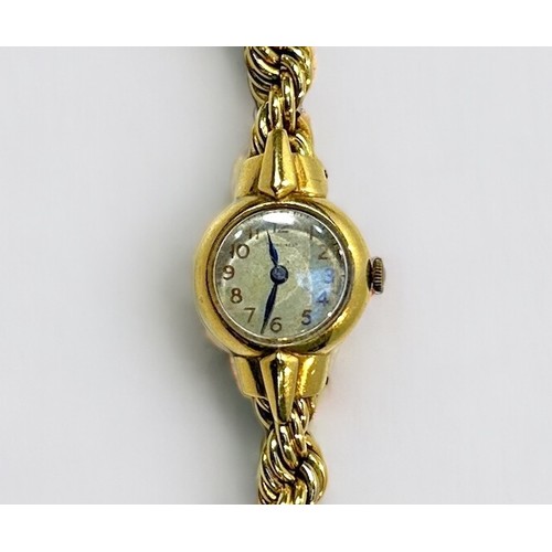134 - A ladies 18ct gold cased Longines wristwatch, c.1950’s, the silvered dial with gilt Arabic numerals ... 