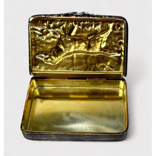 108 - An Elizabeth II silver snuff box by James Dixon & Sons, of rectangular form, the hinged cover decora... 