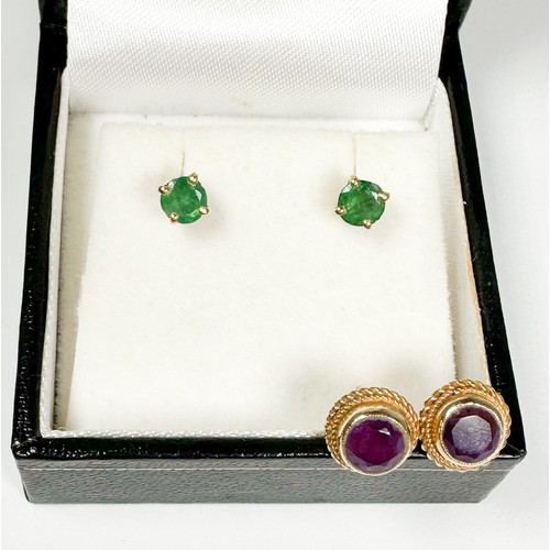 166 - A pair of 18ct gold solitaire emerald earrings, 4 x claw set, each emerald estimated at 0.30cts, tot... 