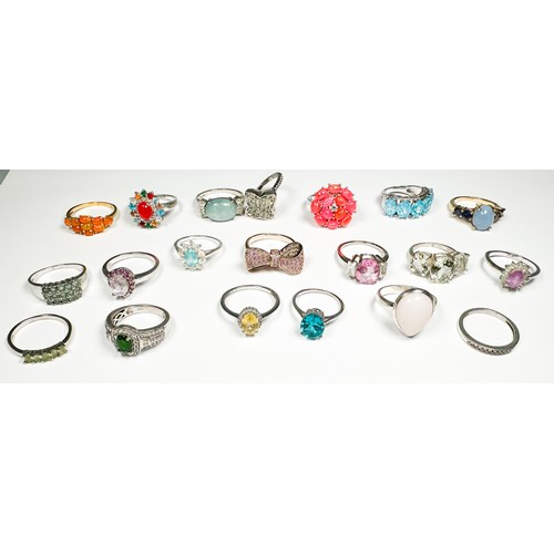 178 - Twenty various silver rings, set with coloured stones and diamonds, total weight 75 grams.