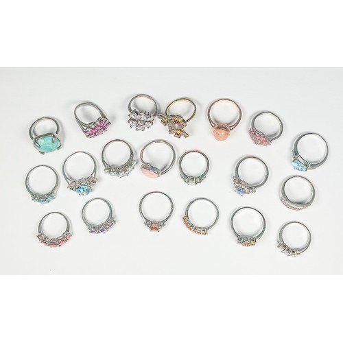 181 - Twenty various silver dress rings, set with diamonds and coloured stones, total weight 75.0 grams.