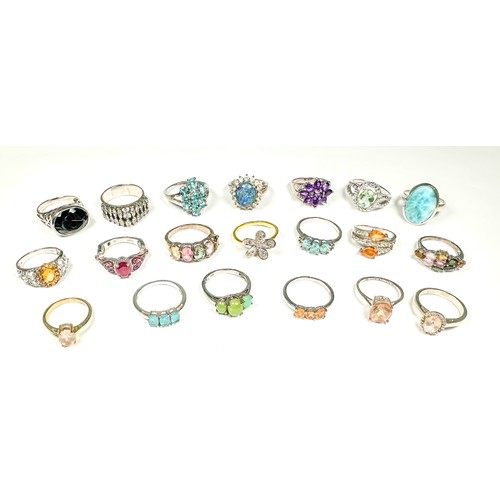 182 - Twenty various silver rings set with diamonds and coloured gemstones, including blue topaz and ameth... 