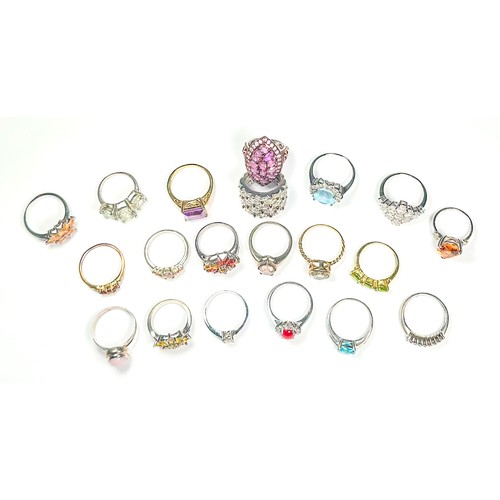 183 - Twenty various silver dress rings, set with diamonds and coloured stones including amethyst and peri... 