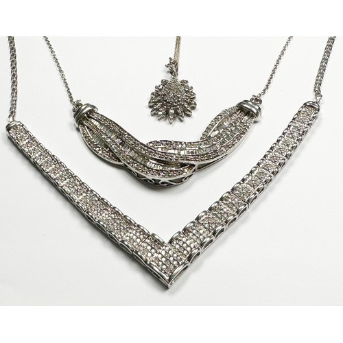 208 - Three various silver diamond set pendants, total estimated diamond weight 1.25cts, total weight 21.0... 