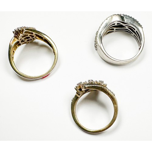 212 - Three various diamond set silver rings, estimated total diamond weight 2.50cts, rings weigh a total ... 