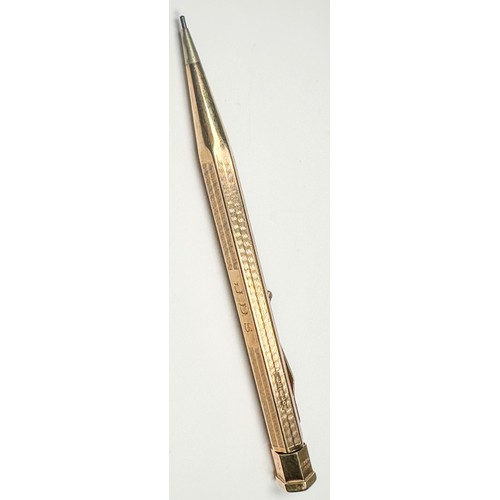 223 - A 9ct Gold 'Yard-O-Led' Propelling Pencil by Johnson Mathey & Co, of hexagonal form with engine turn... 