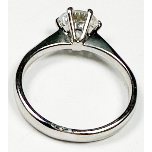 240 - An 18ct white gold solitaire diamond ring, six-claw set with a round brilliant cut diamond, I colour... 