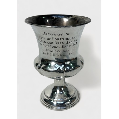 113 - A William IV silver trophy cup, possibly by Bravingtons Ltd, with local horticultural provenance, wi... 