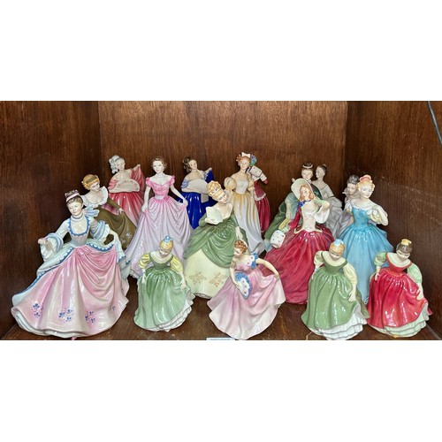 49 - Thirteen large Royal Doulton poorcelain crinoline ladies and female figures and four medium size fig... 