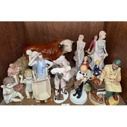 54 - Various porcelain figures and animals incuding Royal Doulton, Royal Worcester, and Coalport etc, (IN... 