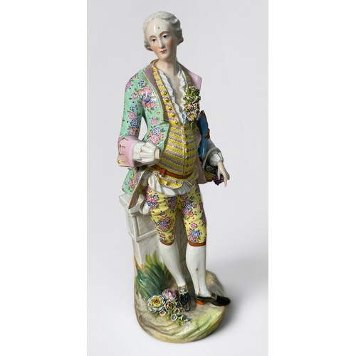 55 - A large 19th century Meissen-style porcelain figure of gentleman 'dandy' with tricorn hat under his ... 