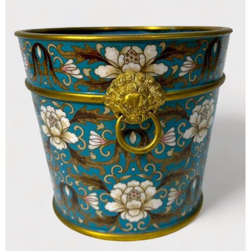 64 - A Chinese cloisonne jardiniere with lion's mask ring handles, 16cm high, together with a Japanese 'b... 