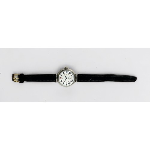 144 - An early 20th century silver cased Zenith trench watch, the white enamel dial with Roman numerals de... 