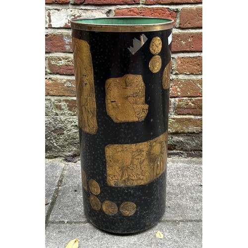 381 - A metal umbrella/stick bin by Felice Galbiati Arte- Decorativa, Milano, Italy, of cylindrical form w... 