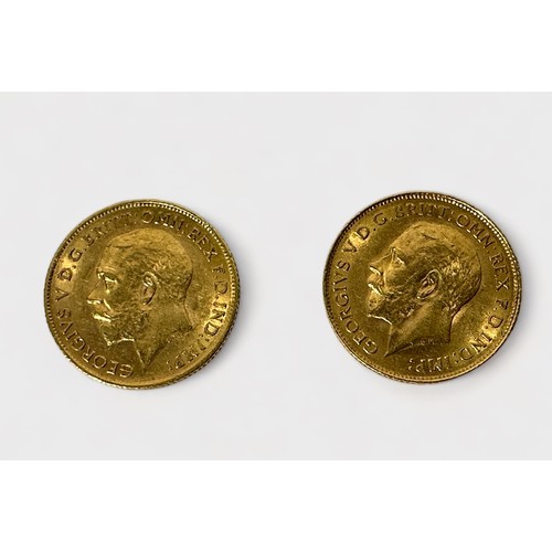 294 - Two George V Gold Half-Sovereigns, 1912 and 1913, 4.00g each (8.00g total)