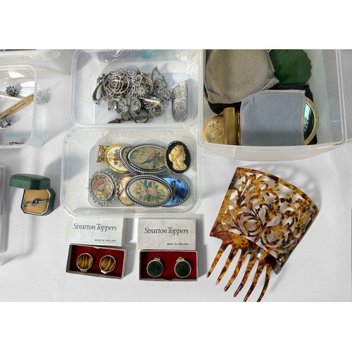 247 - Withdrawn: A quantity of costume jewllery including a silver 'College Ring,' various brooches and ne... 