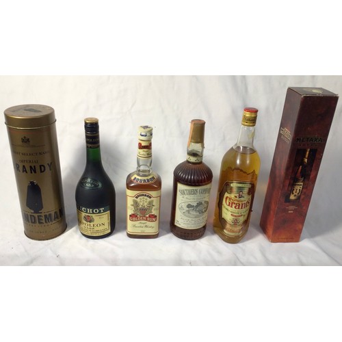 783 - Six various bottles of brandy, whisky and similar liqueurs, comprising, 1970s Southern Comfort, 87.7... 