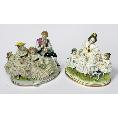 75 - An Unter Weiss Bach German porcelain classical figure group, depicting two seated ladies dressed in ... 