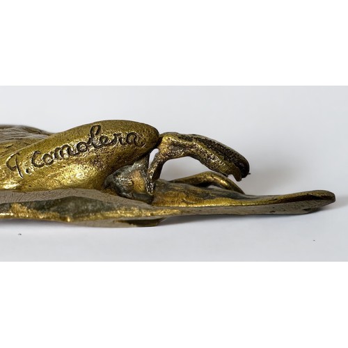 650 - After Paul Comolera (1818 - 1897) a bronze sculpture of a recently deceased sparrow, bearing signatu... 