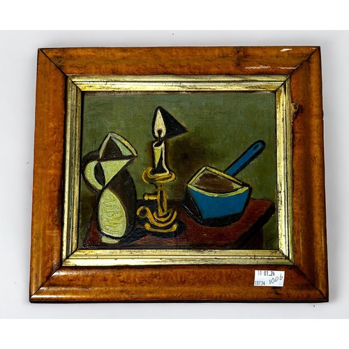 651 - After Pablo Picasso.  'La Casserole Emaillée,' oil on wooden panel, in bur-maple frame with gilt sli... 