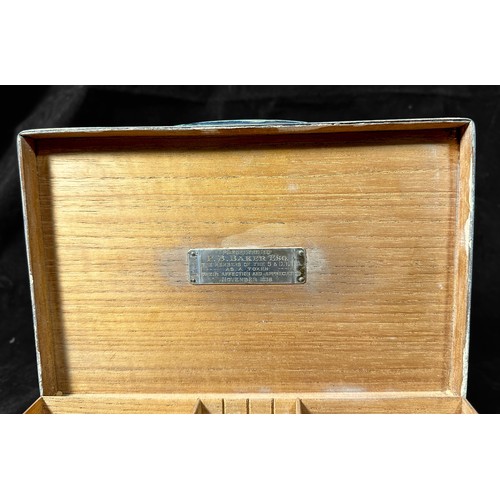 122 - A George VI Silver table-top cigarette box, of rectangular form with engine-turned hinged cover encl... 