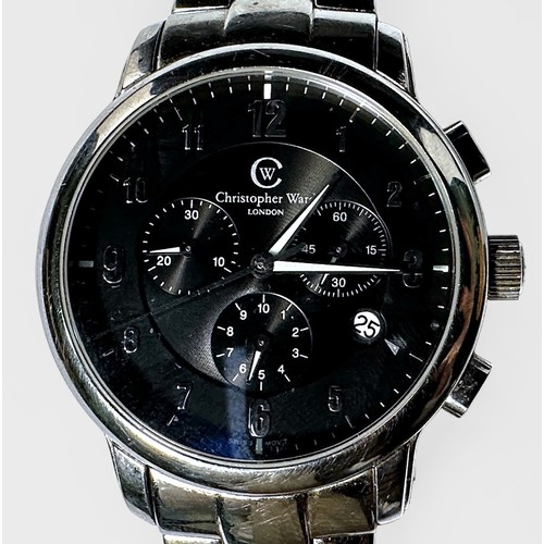 156 - A Christopher Ward stainless steel chronograph wristwatch, quartz movement, the grey dial with silve... 