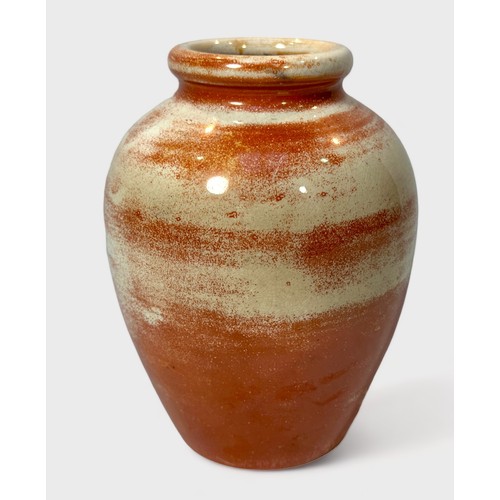 1 - A Moorcroft Pottery ovoid vase with 'weathered' orange lustre glaze, impressed mark to base, 16cm hi... 