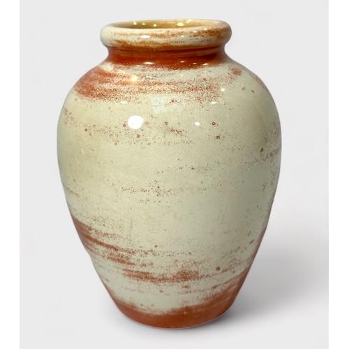 1 - A Moorcroft Pottery ovoid vase with 'weathered' orange lustre glaze, impressed mark to base, 16cm hi... 