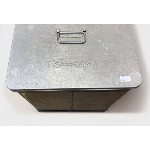 11 - A vintage aluminium food/drinks storage Grundybin, of cube form with handle to the cover, on castors... 