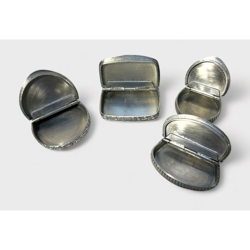 444 - A collection of four James Furniss Ltd pewter snuff boxes, of various shapes and sizes, each with pl... 