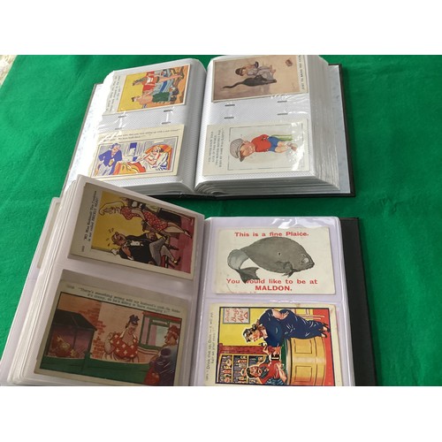 322 - Approximately 400 standard-size humorous and comic postcards in two albums. Various artists feature ... 