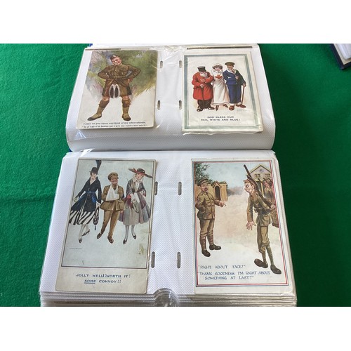 324 - A collection of approximately 520 standard-size military postcards in three albums, including art, c... 