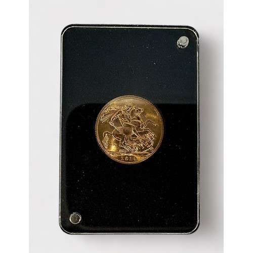 282 - A George V Gold Sovereign, 1914, 22ct, 7.98g, Very Fine, in two-piece plastic capsule, fitted displa... 