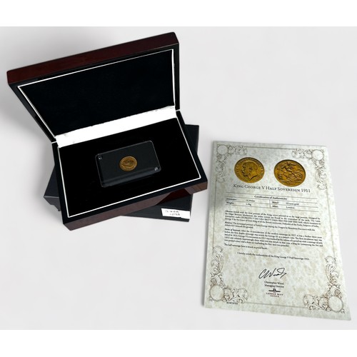 288 - A George V Gold Half-Sovereign, 1911, 22ct, 3.99g, about VF, in two-piece plastic capsule, fitted di... 