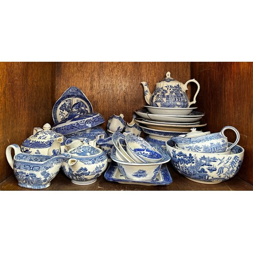 27 - A collection of assorted blue and white tea and dinner wares, comprising, Spode, Willow, Allerton, W... 